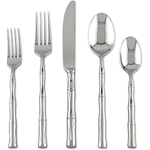 UPware 20-Piece Bamboo Shaped Flatware Set, 18/8 Stainless Steel Silverware Cutlery Set, Service for 4, Mirror Polished, Dishwasher Safe Bamboo
