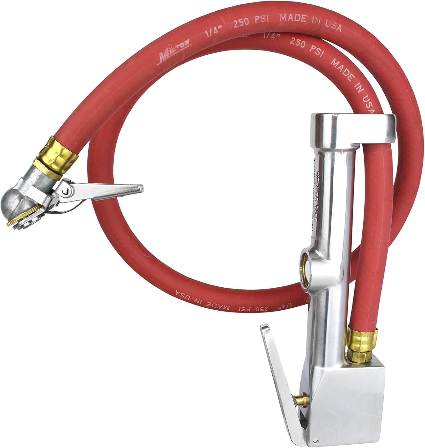 Milton 503 Heavy-duty Analog Tire Inflator with Pressure Gauge, 3' Hose Single Ball Clip-on Inflator Gage, Made In USA (OSHA Compliant) 10-60 PSI