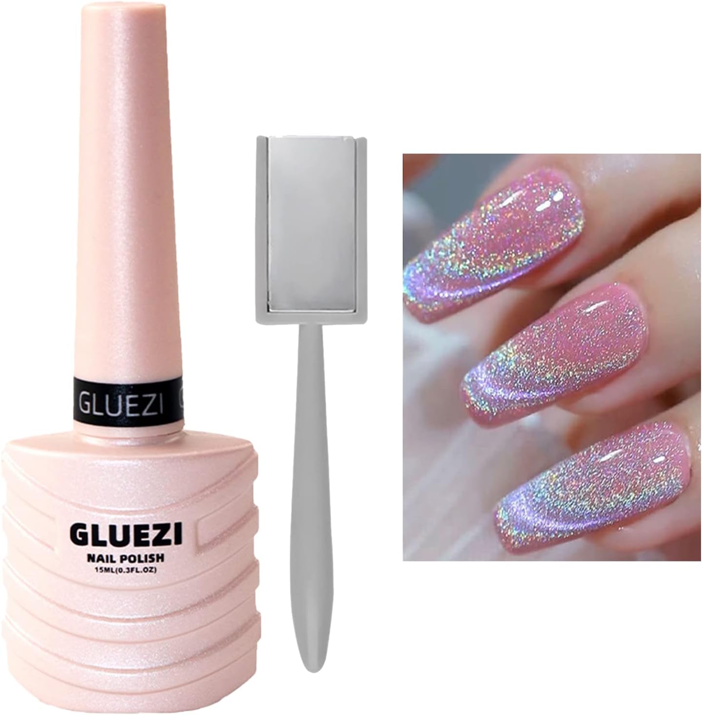 MEITREND Gel Nail Polish, Rainbow Glitter Gel Nail Polish Cat Eye Nail