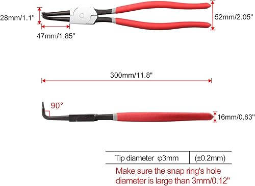 Miniatura 6 de SPEEDWOX Alicates de anillo de presión de 13 pulgadas, alicates de anillo de retención interno, mordazas dobladas de 90 grados, diámetro de punta de