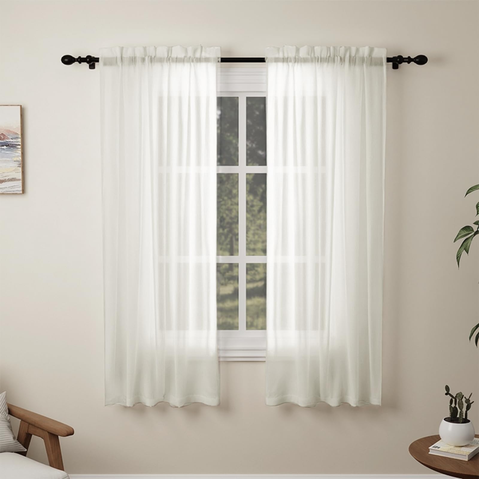 Cortinas de gasa beige 183 cm para ventanas de salon juego de 2 paneles translucidos lavables