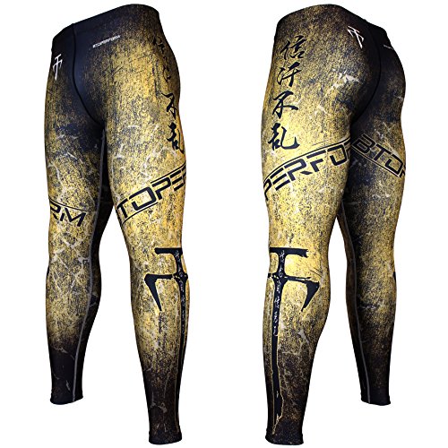 Btoperform Compression Spats Full Graphic Base Layer Leggings Rash Guard Pants Grunge Yellow [FY-107Y] (4XL)