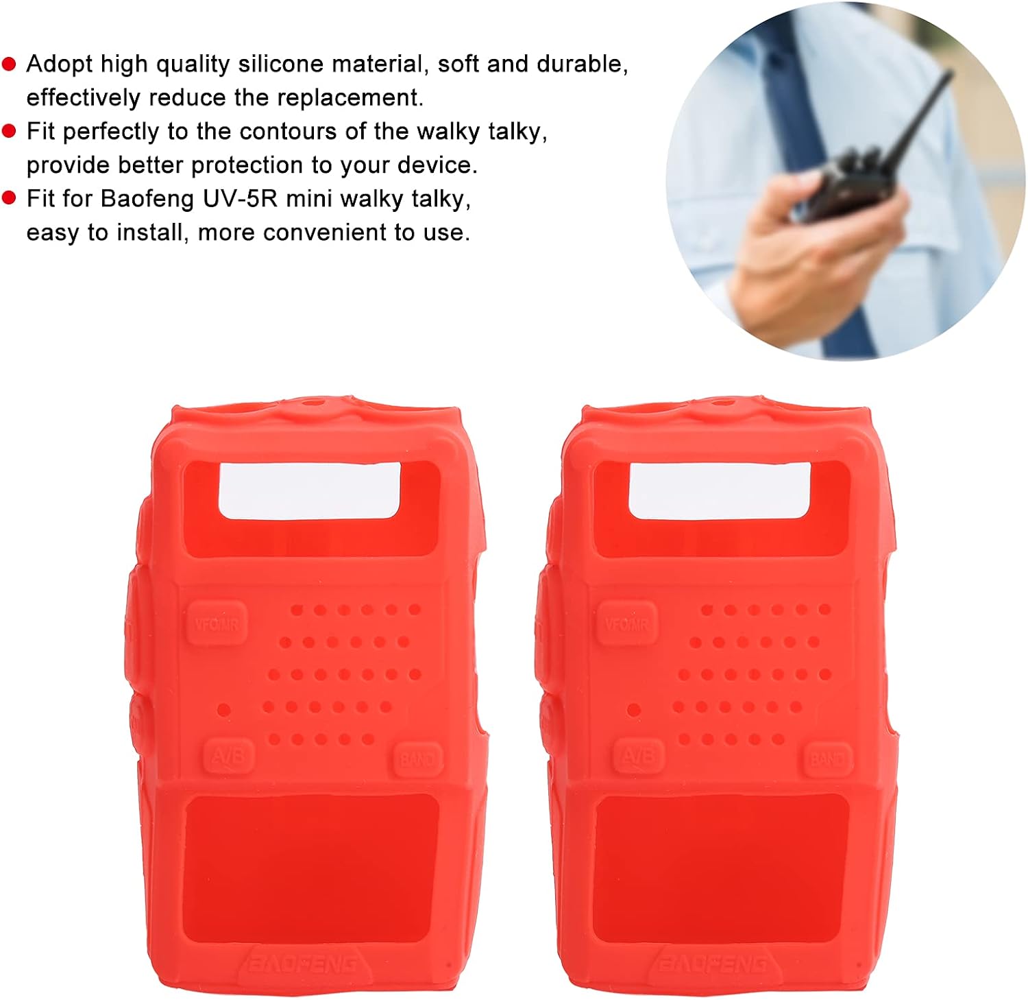 2PCS Mini Talky Silicone Protective Soft Cover TwoWay Radio Protector for UV5R Easy to Install More Convenient Lightweight and Portable (Red)