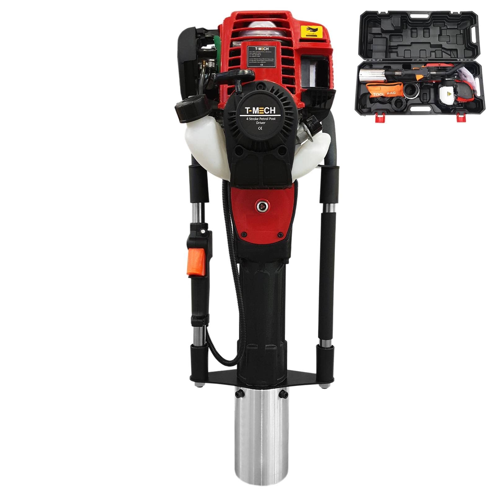 Post Driver Petrol 4-Stroke Fence Knocker Pile Jack Hammer Ramming Construction Picket Fencing Garden Thumping Gasoline Ram | With Carry Case