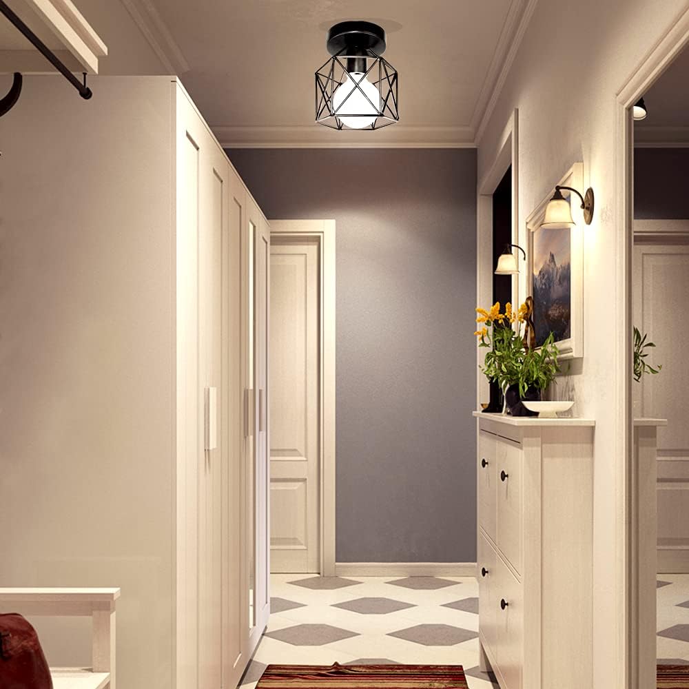 jose2015 Rustic Farmhouse Flush Mount Ceiling Light Fixture,Industrial Black Light Fixture for Entryway Hallway Bedroom Kitchen Stairway Porch with E26 Socket UL Listed-4pack.