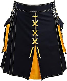 Hybrid Kilt, Kilt for Men, Traditional Kilt, Utility Kilt, 100% Cotton Kilt, Scottish Kilt, 5 Colors Combinations (Yellow, 44)