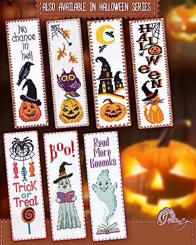 Image of Povitrulya Halloween Cross Stitch Kit Trick or Treat - DIY Bookmark Set for Hand Embroidery