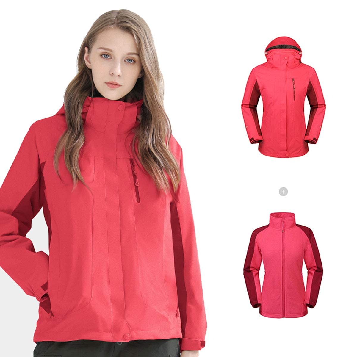 MU Mujeres para Hombres 3 en 1 Chaqueta de Esquí Impermeable Chaqueta de Lluvia a Prueba de Viento Invierno Abrigo de Snowboard Al Aire Libre/Red/L