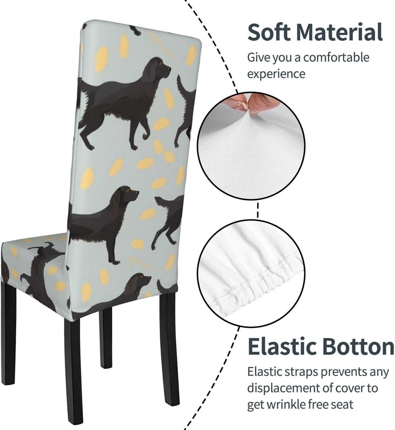 Flat Coated Retrievers Paw Prints Protection Cover for Dining Chair – Stretchy & Wrinkle-Resistant Chair Throw Covers for Dining Room, Hotel, and Event Decor