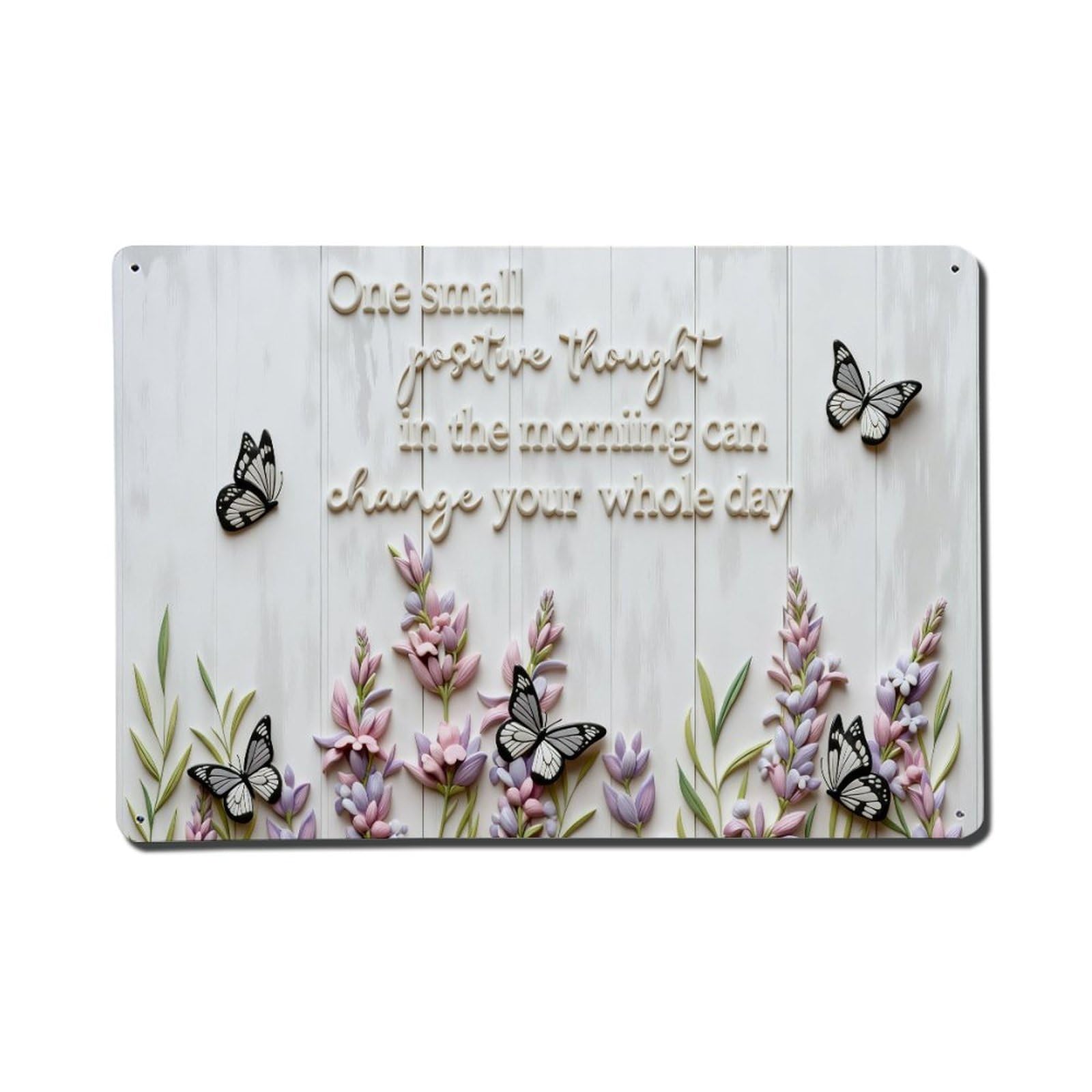 Butterfly Flowers Wood Background Text Metal Tin Sign Plaque
