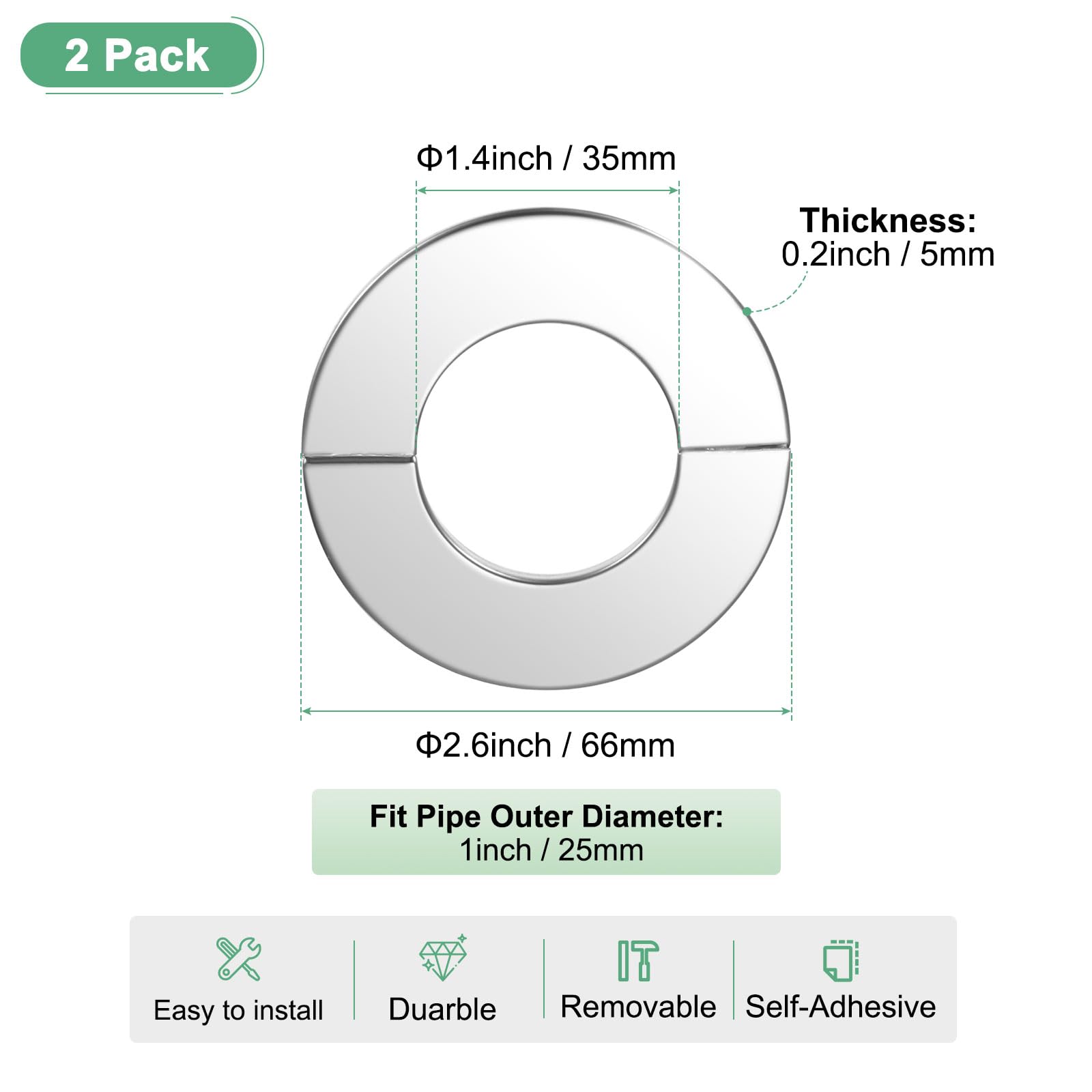 M METERXITY 2-Pack Flangia A Parete Divisibile, Per Tubo Da 1.3 Pollici/32mm Diametro Esterno 304 Piastra Di Copertura Acciaio Piastre Di Copertura Per Tubi Dell'Acqua/Rubinetti