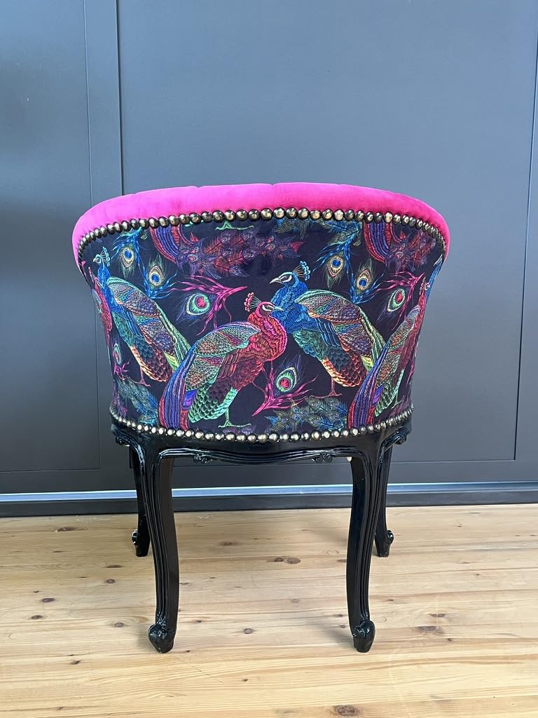 CasAmin Home & Living Cocktailsessel im Französischen Barockstil, Fuchsia Farbe Samt, Nostalgischer Barstuhl, Getufteter Samt Hot Pink für die Inneneinrichtung des Wohnzimmers