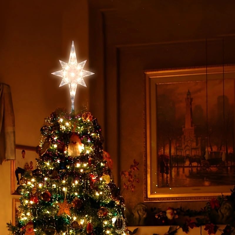 Christmas Tree Topper,Bethlehem Star Tree Topper Warm Lights, Bethlehem Star Christmas Tree Decoration for Christmas Holiday Home Fit for General Size Xmas Tree, 12.9inch - Image 2