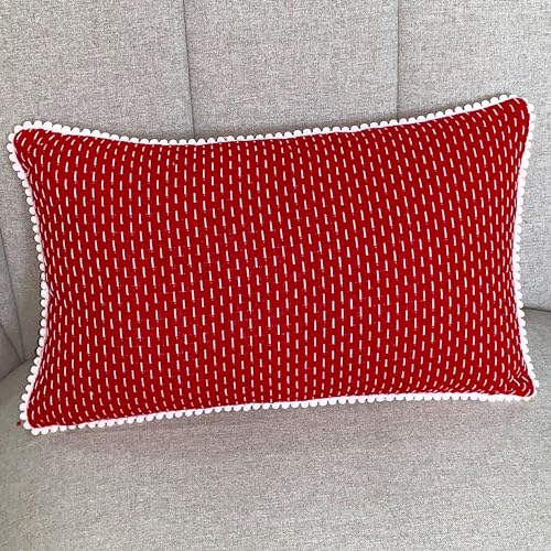 Image of mosey Rectangle Cushion Covers 12x18 inch | Set of 2 | Cushion Cover 12 x 18 inche | Cotton Sofa Cushion Covers 30 x 45cm Red White