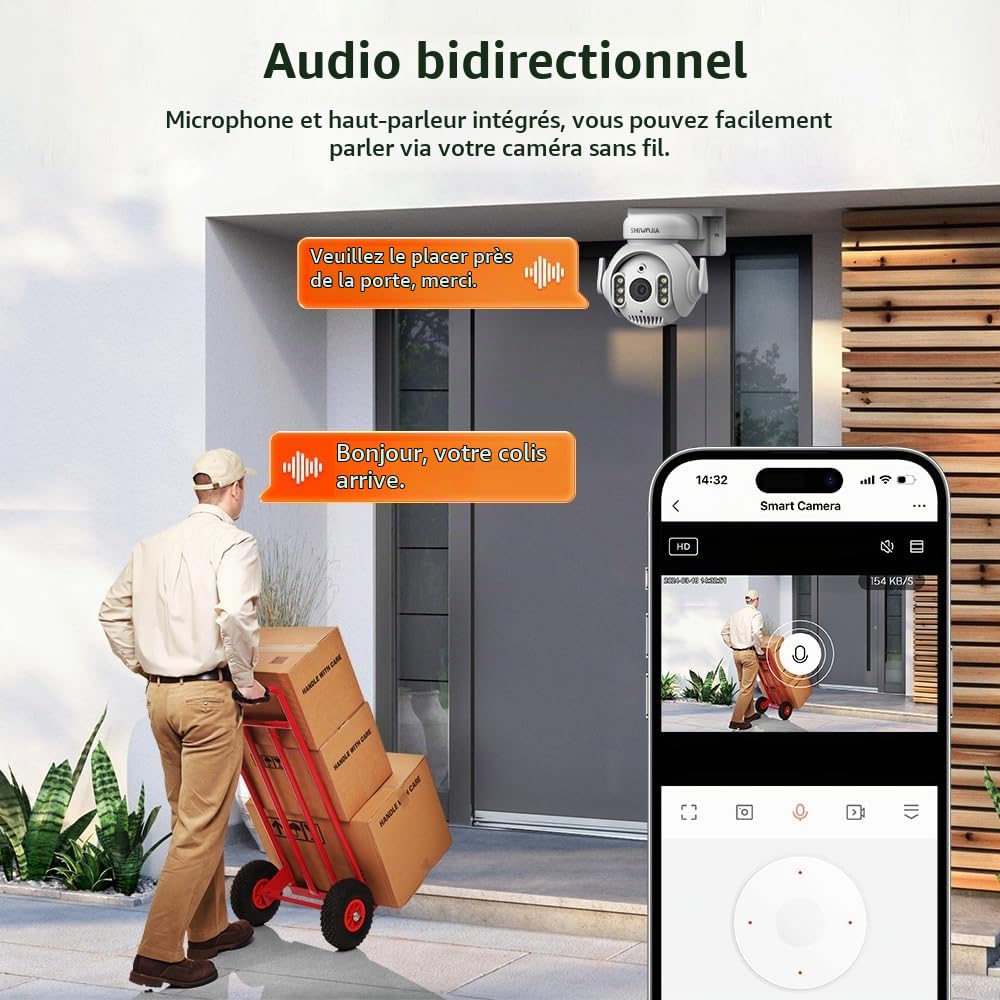 SHIWOJIA Camera Exterieur WiFi Tuya Smart Life, Camera Tuya Exterieur 5MP, Détection de Mouvement, Audio Bidirectionnel, Etanche IP66 Vision Nocturne Couleur