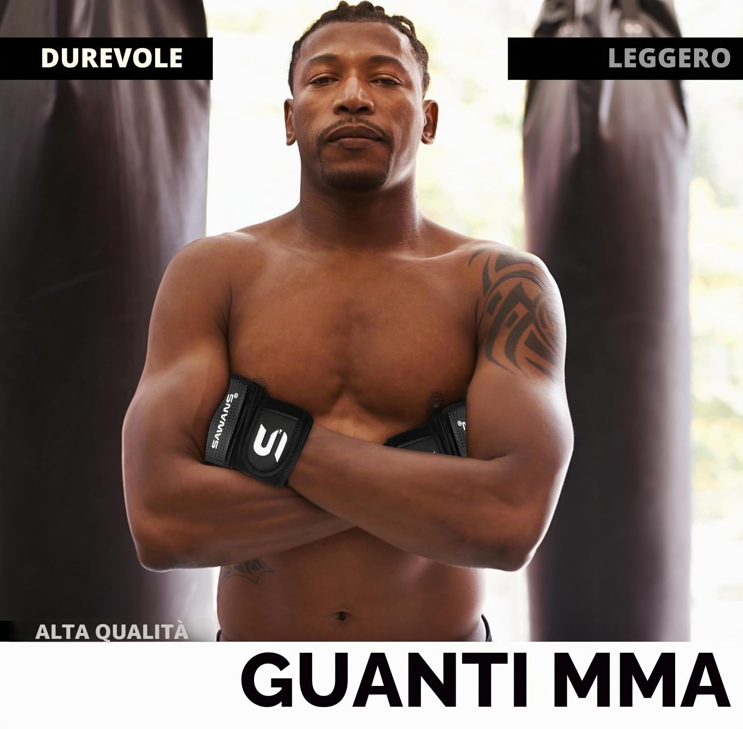 SAWANS Guanti da Boxe Uomo Donna Mezza Dito Kickboxing Sparring Arti Marziali Muay Thai
