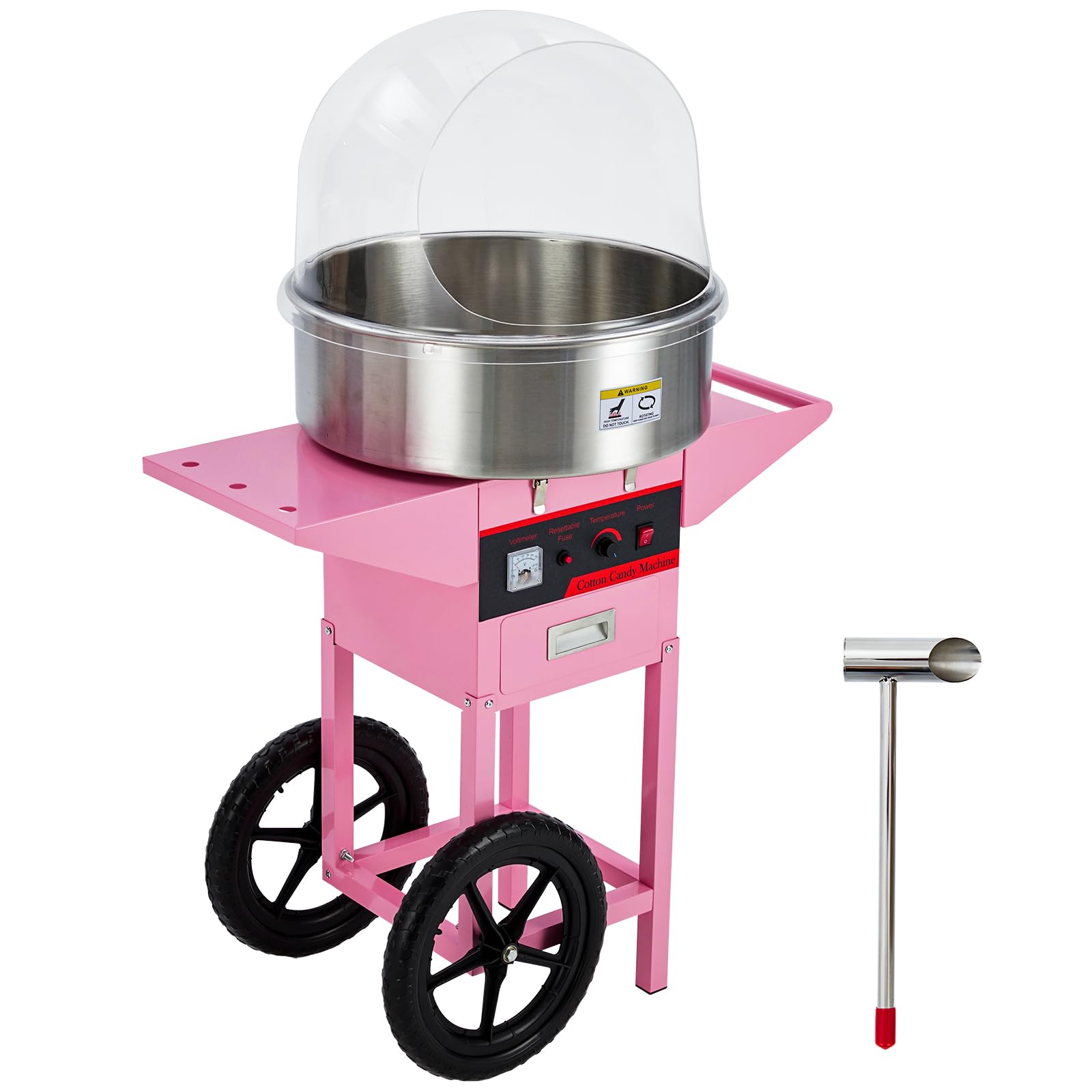 GarveeTech Pink Vertical Electric Cotton Candy Machine With Bubble Cover - 1000W Commercial Floss Maker, Stainless Steel Bowl, Sugar Scoop, Drawer, Ideal for Home & Parties