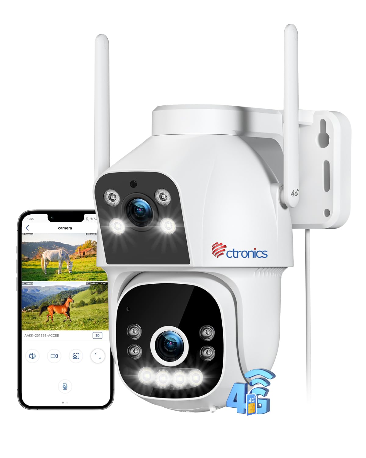 Ctronics 4G LTE Camara Vigilancia Exterior【Vinculación de Doble Lente】 Camara Vigilancia Tarjeta Sim Detección Humana, Visión Nocturna Colorida, Camara con SIM, PC/24 * 7/IP66 | Vinculación de Doble Lente, Detección Humana, Visión Nocturna Colorida, PC/24