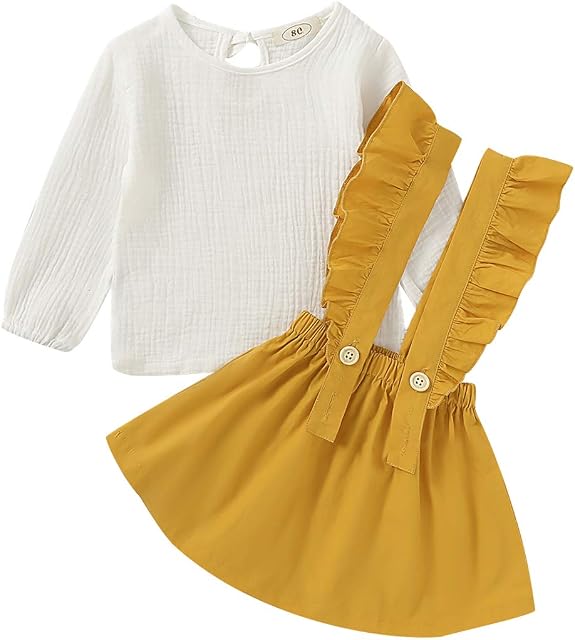 Conjunto de saia de linho para bebês meninas de manga comprida com babados