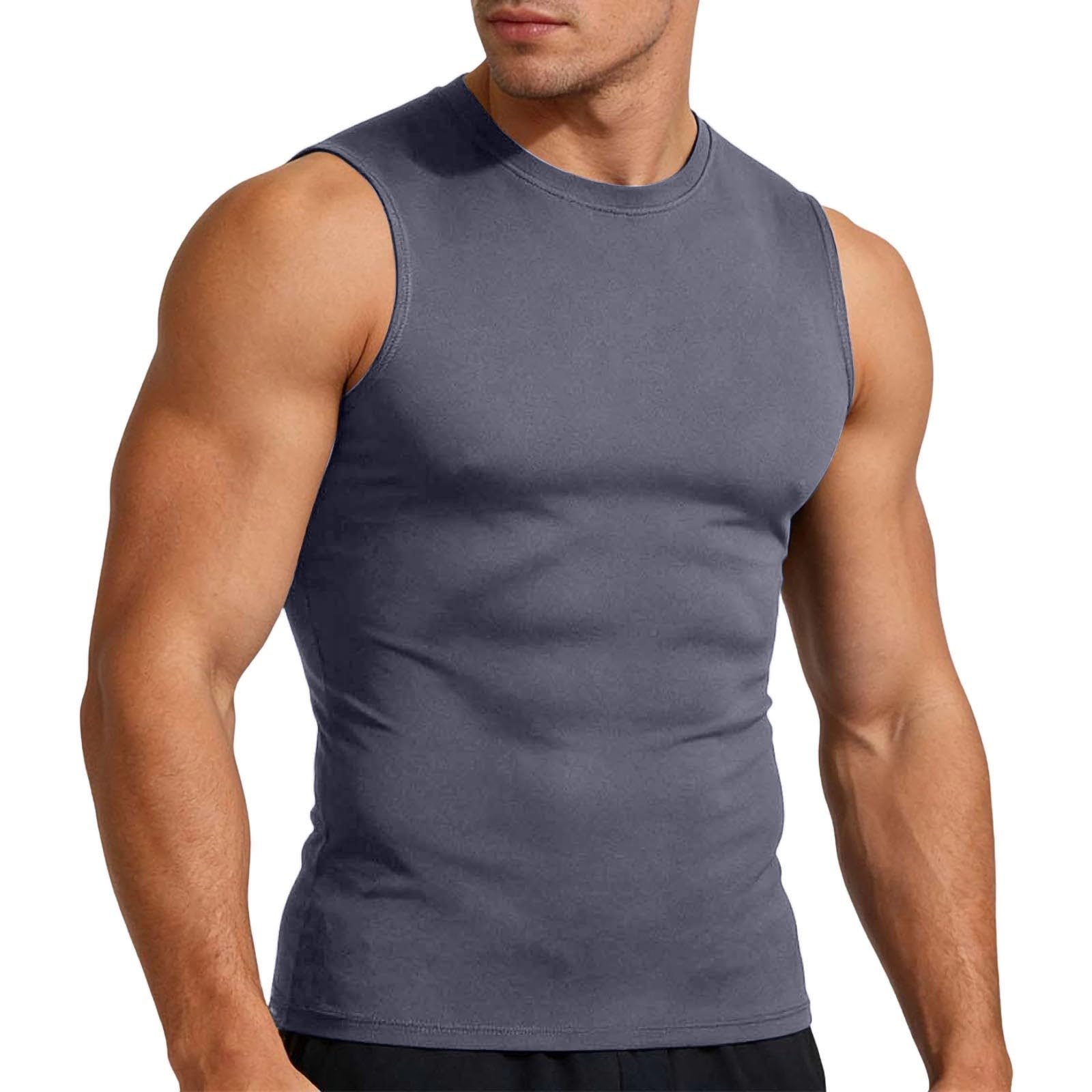 Aopir Men's #G03-Dark Gray Compression Shirt Slimming Body Shaper Vest Workout Tank Tops Abs Abdo Tummy Control Undershirts