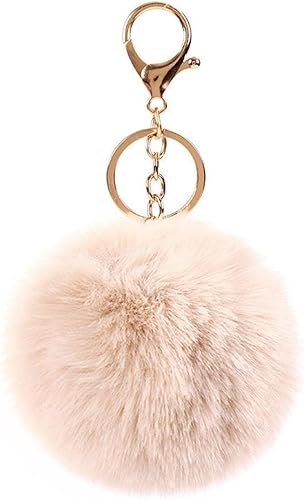 Llavero de pompón colorido de piel sintética de conejo, llavero de automóvil, pompones de felpa suave, llavero de bolso, Felpa, Felpa