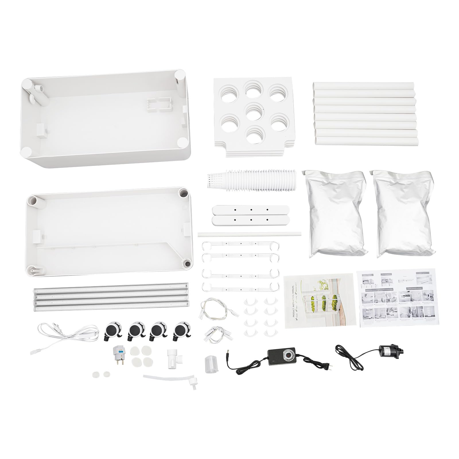 System uprawy hydroponiki, 2 poziomy, zestaw do ogrodu ziołowego, do użytku wewnątrz z 28 otworami i 4 lampami LED do uprawy roślin, system uprawy hydroponiki z PCW, z hamulcami, do kuchni i salonu