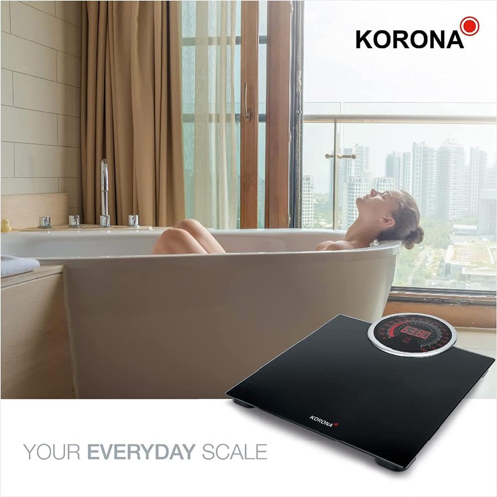 Korona 73250 Personenwaage CORA mit XXL-Display und Vollsichtskala | 26 mm Ziffernhöhe | Tragkraft 180 kg, Einteilung 100 g | Inkl. Batterien