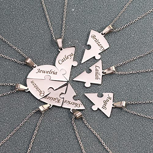 Personalized Sterling Silver Necklace 2/3/4/5/6/7/8 Pcs BFF Puzzle Name Heart Pendants Family Love Jewelry Free Engrave Friendship Forever Necklaces Set with Delicate Packaging4