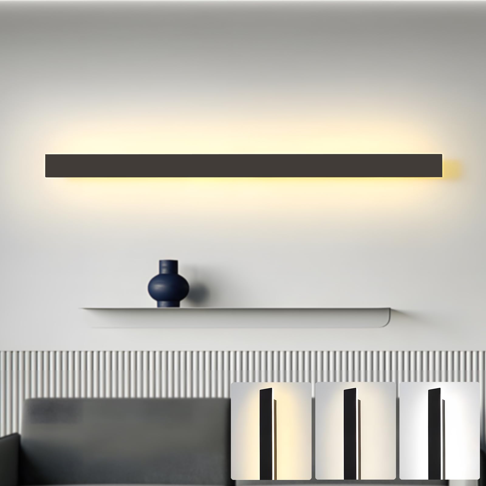 ZTWLEED LED Wall Light Indoor,36W Wall Lamp Modern 3000K/4000K/6000K,Acrylic Wall Sconce Lights for Bedroom Living Room Corridor Stair 100CM Black