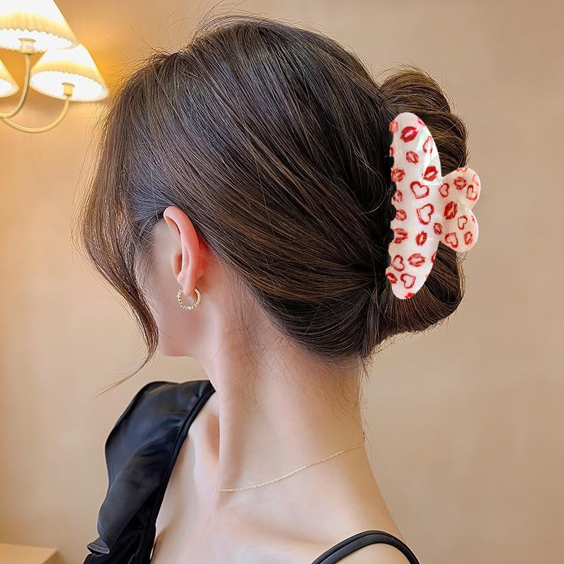 Heart Hair Claw Clips, 1 Pack Heart Shape Hair Clips for Hair Accessories Red Heart Sexy Lips Design Large Acrylic Claw Clips Strong Hold Hair Clamp Clips for Women and Girls miniatura 5