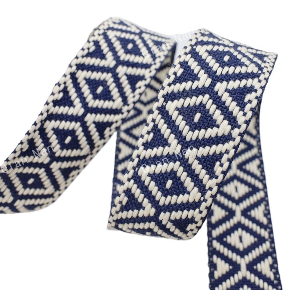 Webbing 5Meters 38mm Colorful Jacquard Cotton Webbing Ribbon Canvas Straps Bag Shoulder Strap Clothing Band Sewing Accessorie(RD825-Blue)