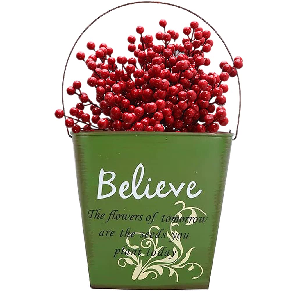 COERSD Rustic Metal Wall Hanging Planter Basket Indoor Outdoor Half Bucket Decor Wall Pocket Planter Flower Pot Holder Plant Hanger for Yard Garden Home Balcony Office Decoration-Green