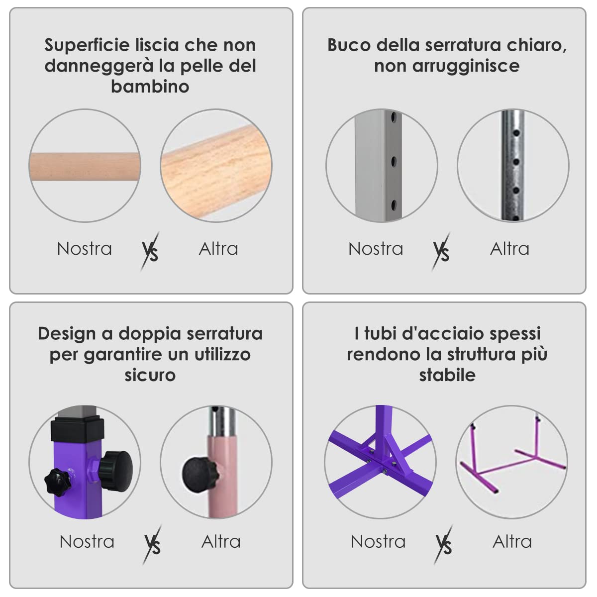 GOPLUS Barra Orizzontale Ginnastica per Bambini, Attrezzatura per l'Allenamento, Ginnastica Barra con Altezza Regolabile, 200x121x(94-150) cm (Viola)