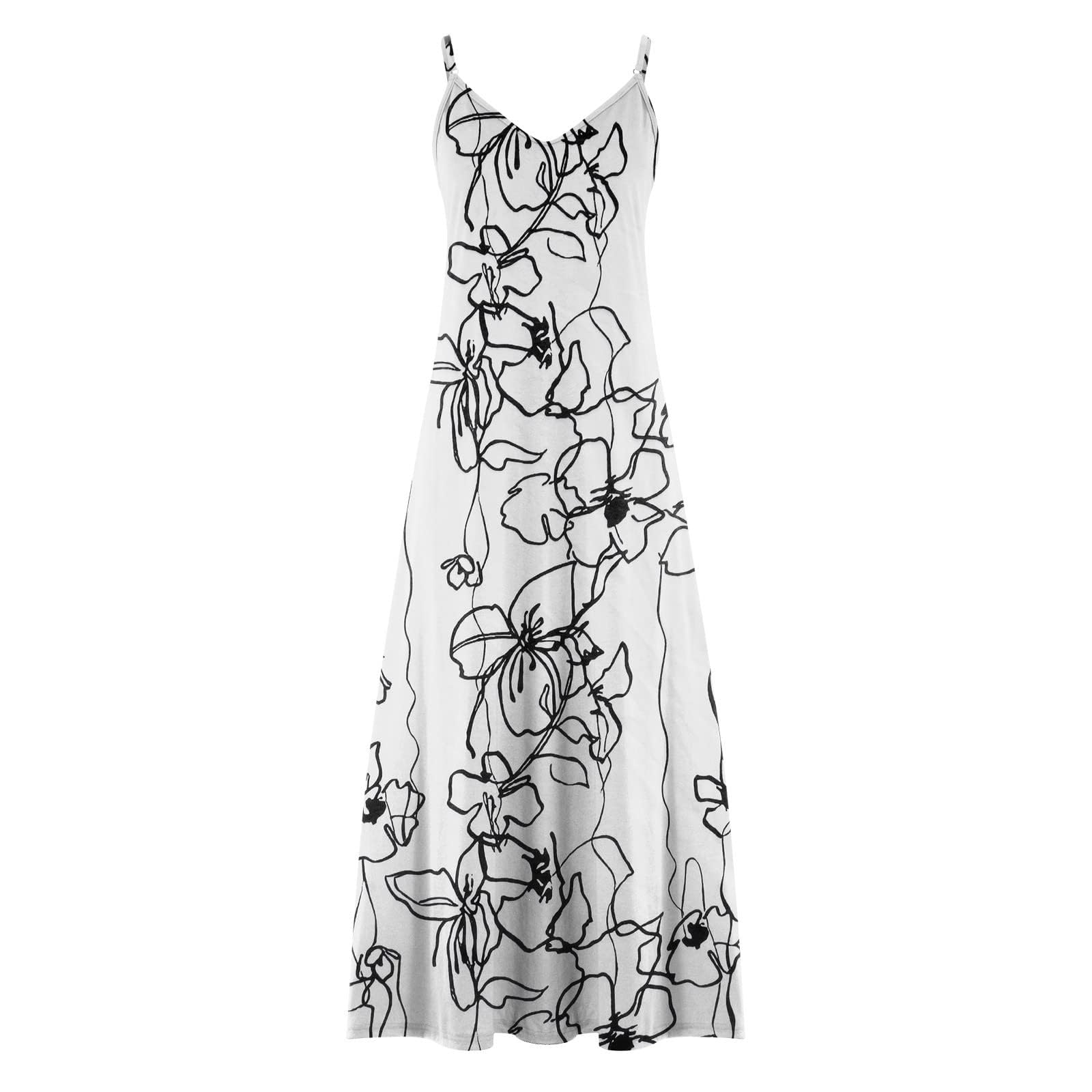 Dresses for Women Casual Summer V-Neck Maxi Dress Bohemian Floral Long Beach, Sky