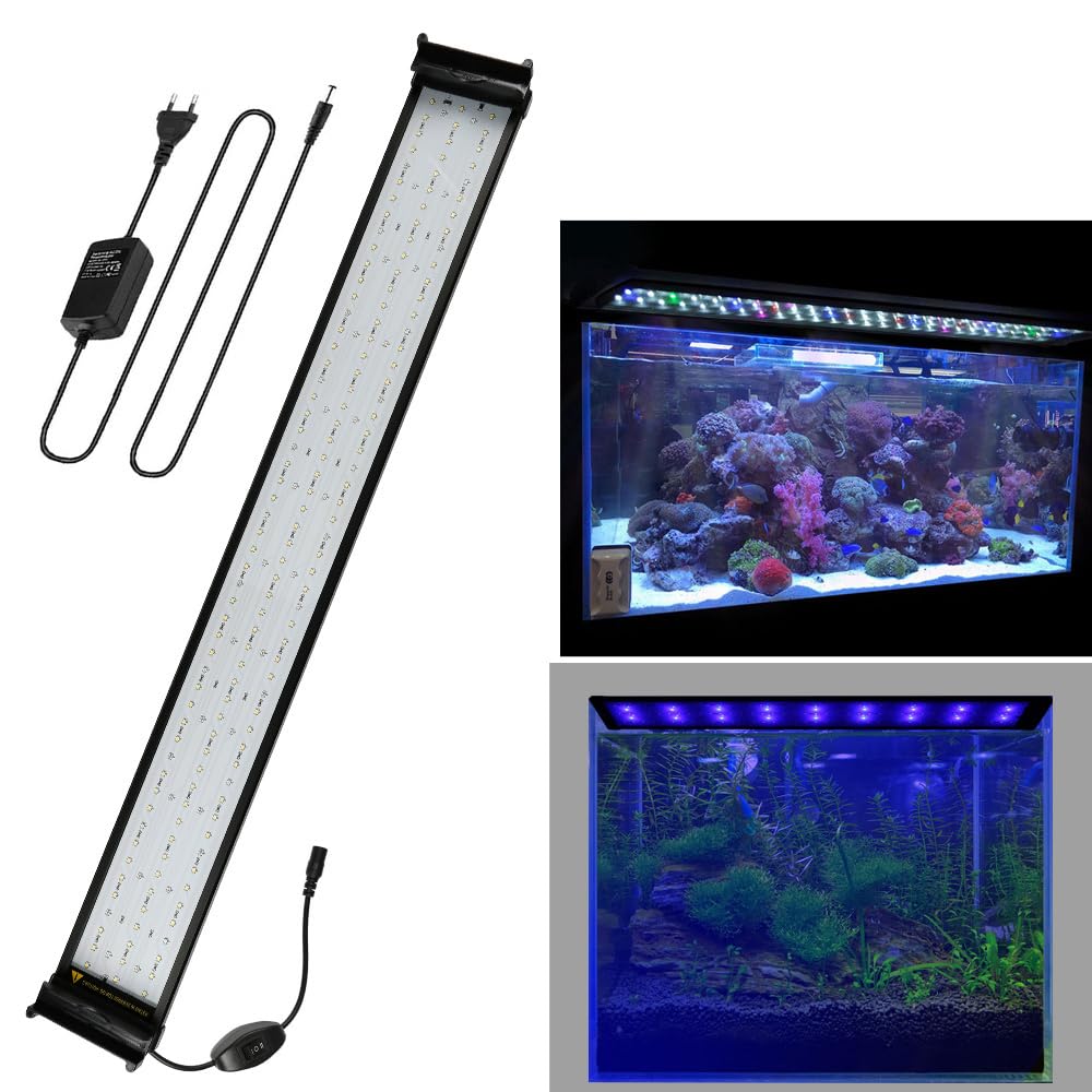 Iluminación LED para acuario, 36 W, espectro completo con temporizador, 2 canales, regulable, luz RGB para acuario, de aluminio con soporte, 87-110 cm para acuario de agua dulce