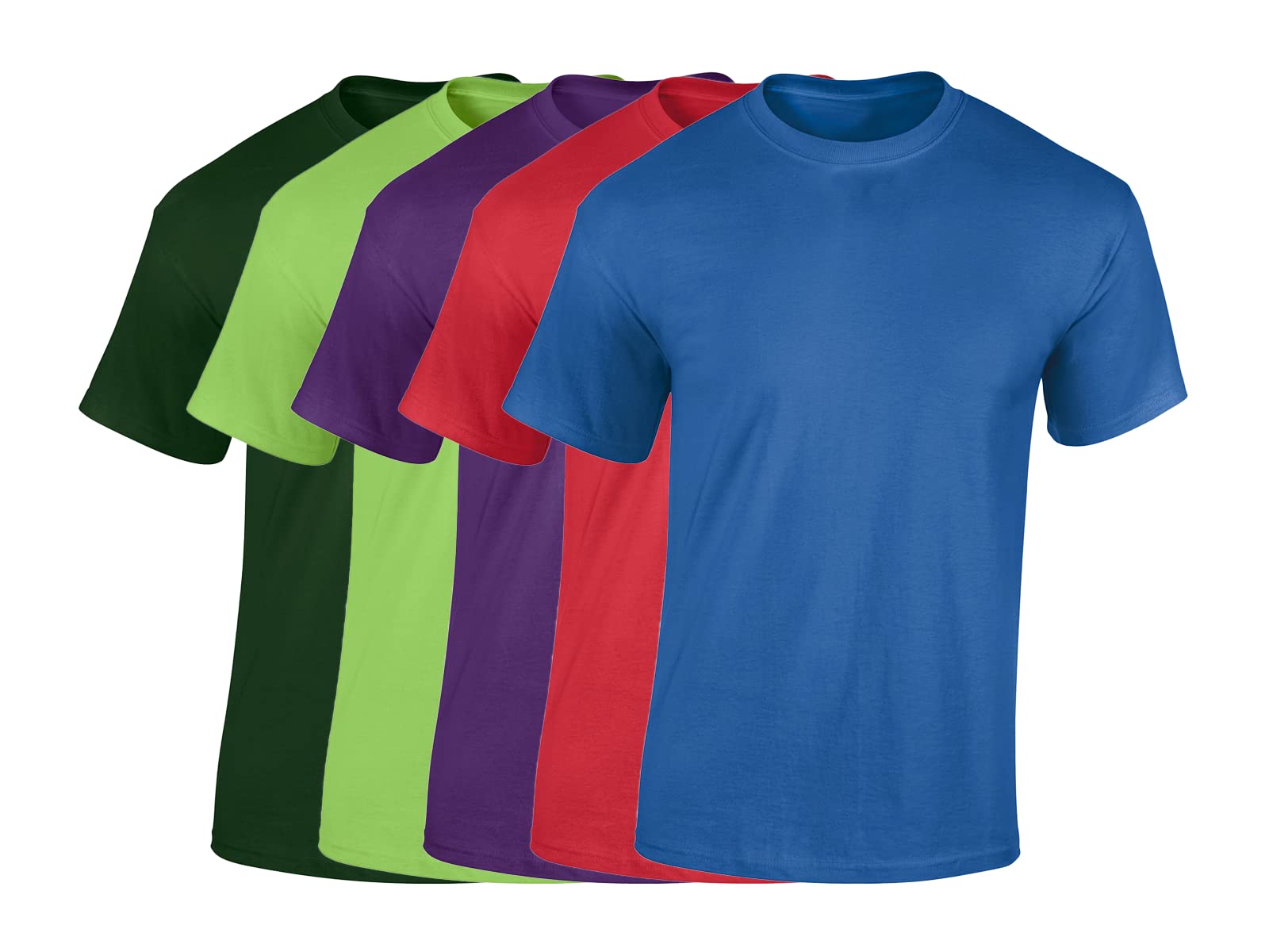 COOZO Mens Heavy Cotton Pack of 5 T-Shirts - Forest/Lime/Purple/Red/Royal - L