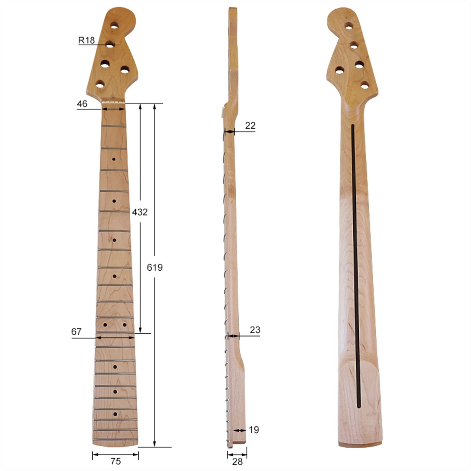 FLFL Collo per Chitarra per Basso Elettrico A 5 Corde in Legno Naturale Matte 21F 7.5 Cm Larghezza Manico Chitarra incompiuto