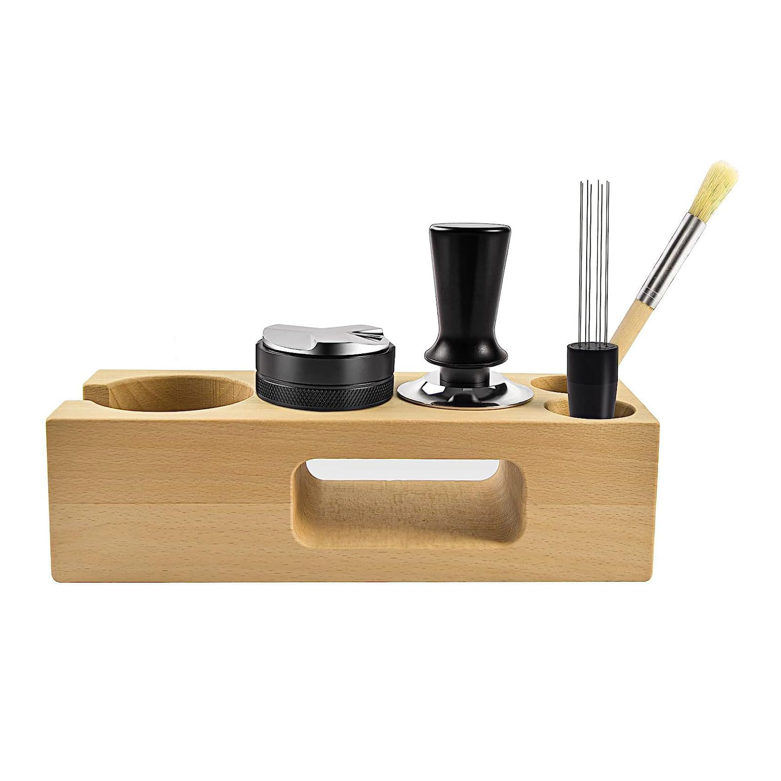 MALSSE Coffee Tools Wood Tamper Station Coffee Powder Stirrer Distributor Tamper for Home and Kitchens Espresso Stirrer