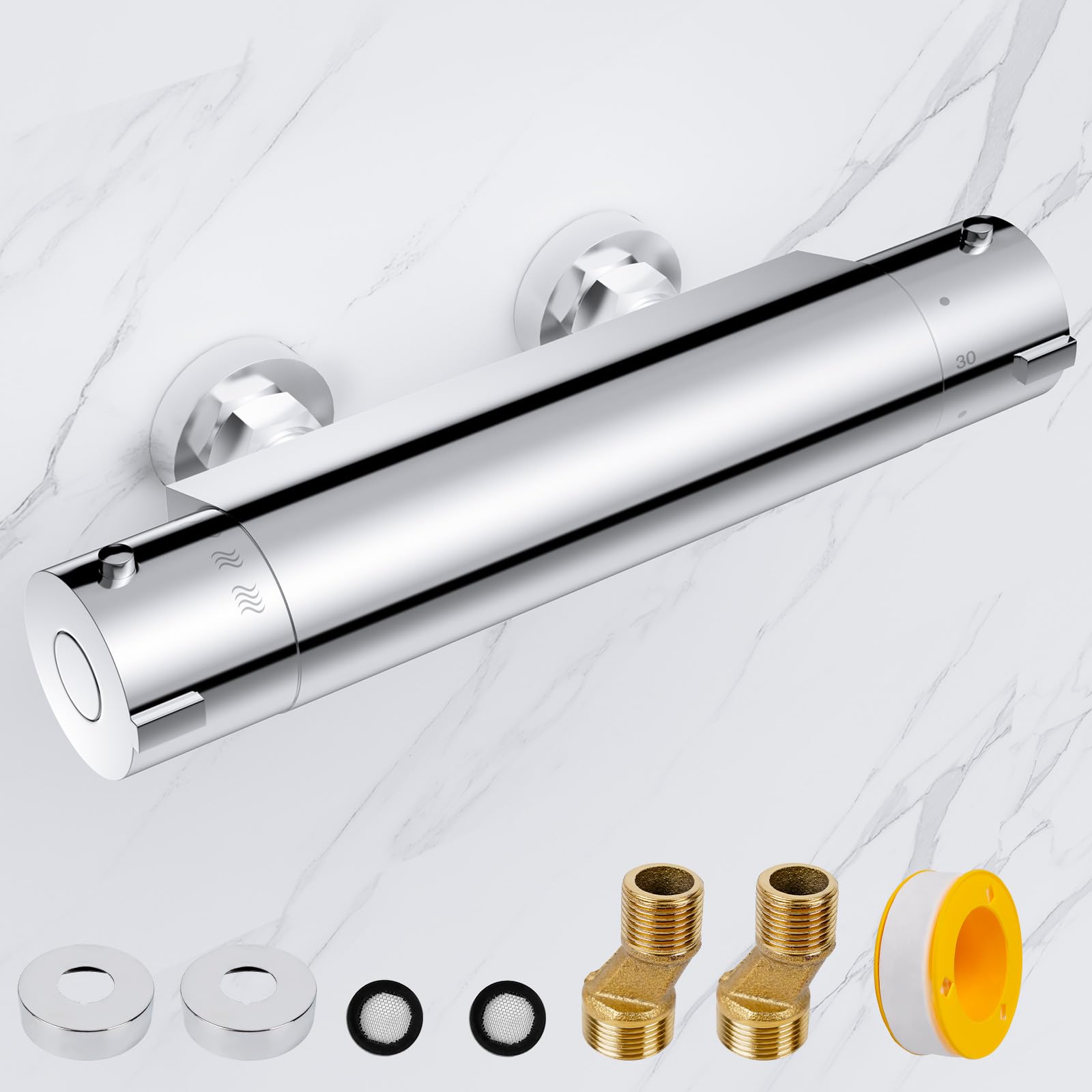 Duscharmatur Mit Thermostat, Mischbatterie Dusche mit 38°C Sicherheitssperre Thermostat Duscharmatur, Temperaturregelung 20-50°C Duschthermostat aus Messing Badewannenarmatur mit Thermostat