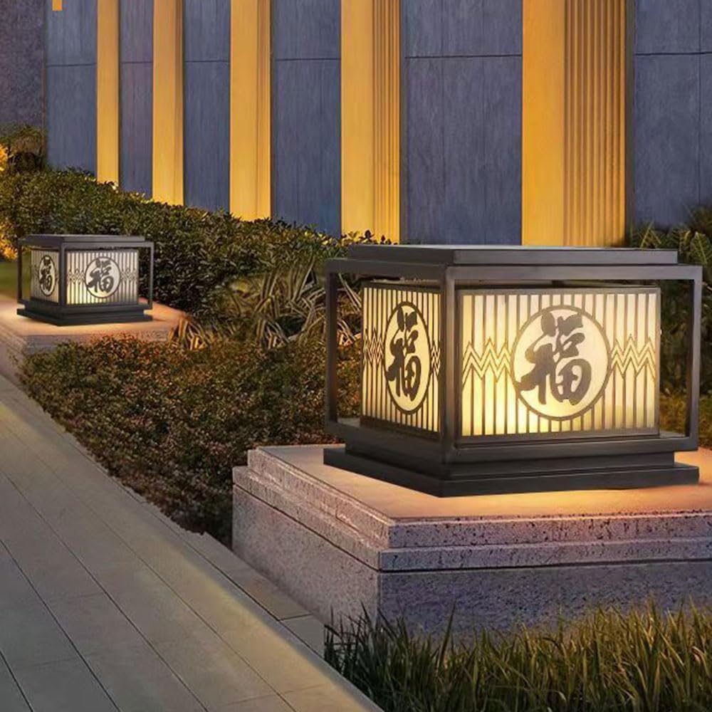 Floor Lamp Stigma Porch Outdoor Pillar Outdoor Waterproof Yard Antique Lantern Pillar Mount with Post Cap and Remote Control Patio Outdoor