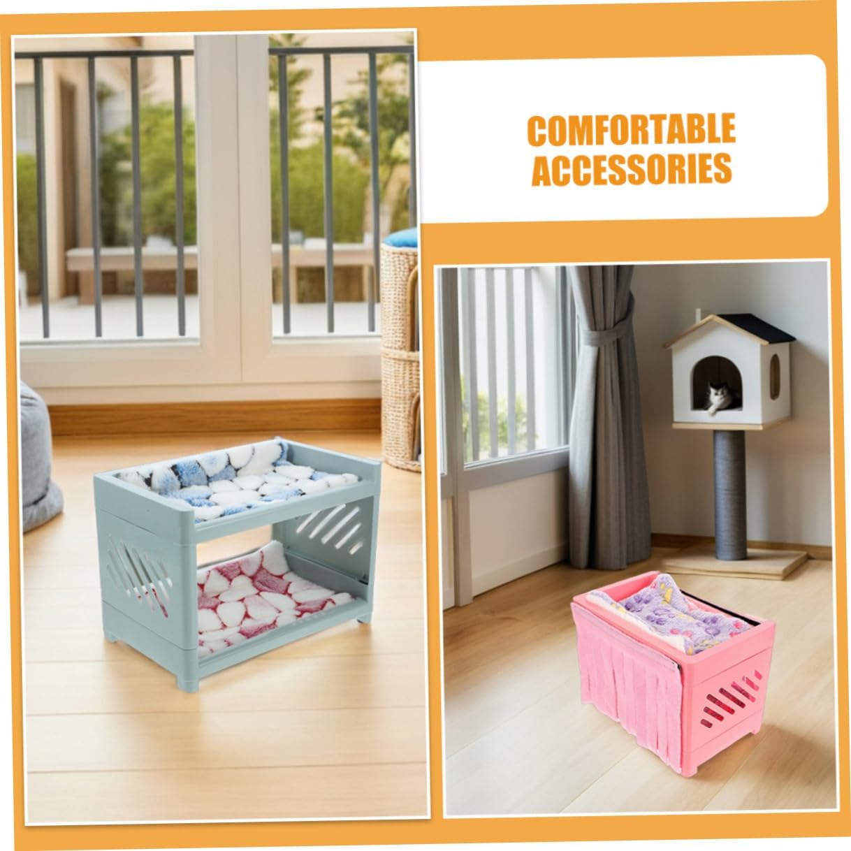 Double-Layer Small Animal Bed and Hideout Nest with Plush Cushions and Blankets Small Pet Sleeping House Set of 2 with Soft Bedding Suitable for Random Random Color