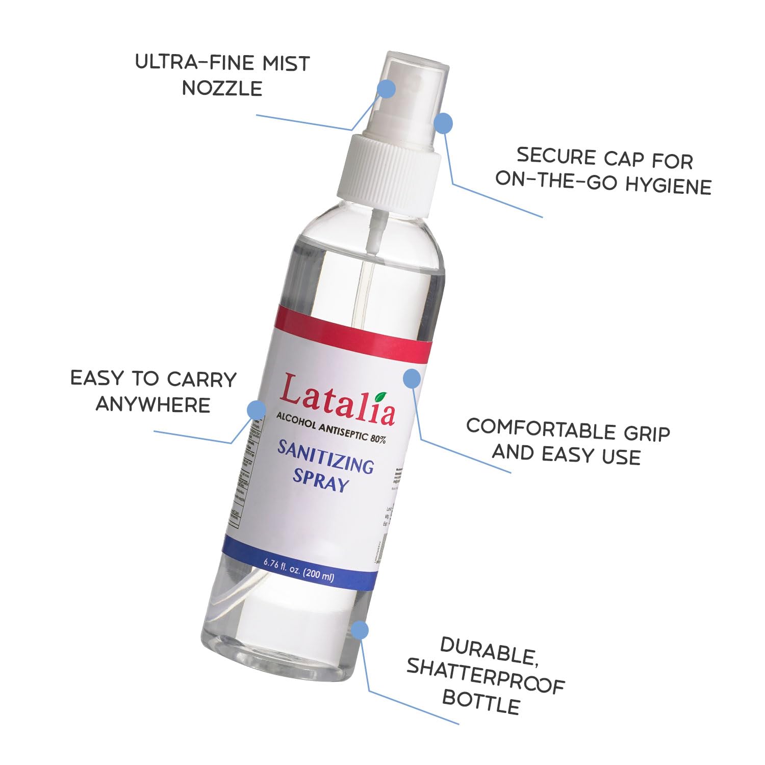 Latalia Unscented Hand Sanitizer Spray Refill Pack of 6 | 6.67 Fl oz with 80% Alcohol Bulk Hand Sanitizer Travel Size Spray | Hand Sanitizing Spray For Quick Dry Hand - Image 2
