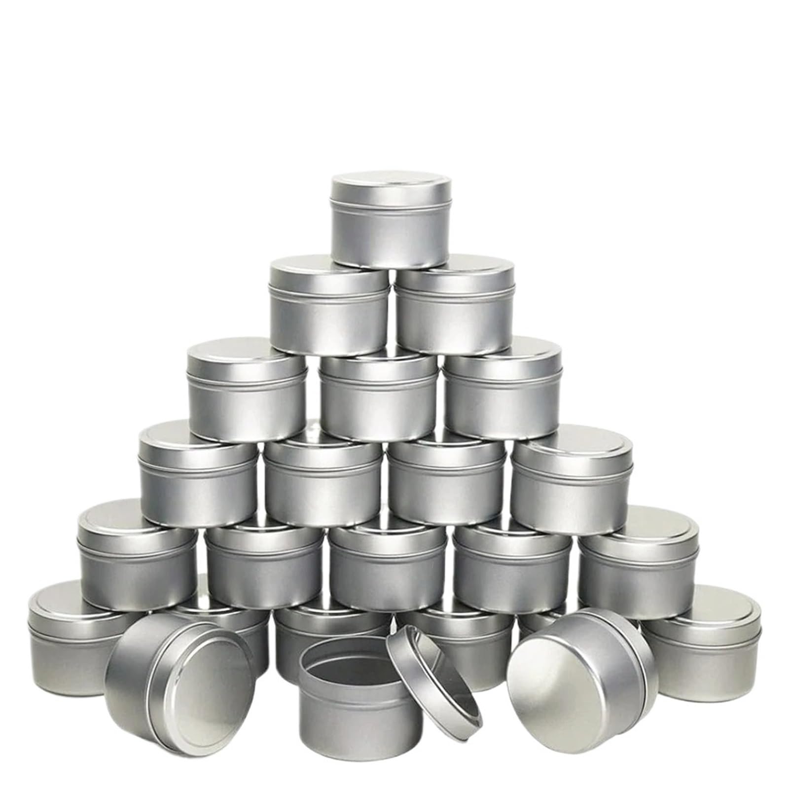 Xinglongs Candle Jars 24PCS 4oz/ 8oz Candle tins with lids Matte Black Candle Jars Round Empyt Candle Containers for DIY Candle Making(Silver 4oz)