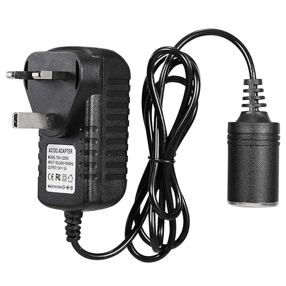 YARDHOBI AC to DC Converter, 2A 24W Car Cigarette Lighter Socket, 100-240V to 12V AC/DC Power Adapter, Car Cigarette Lighter Socket Power Adapter, for Car Vacuum and Other 12V Devices (UK Plug)