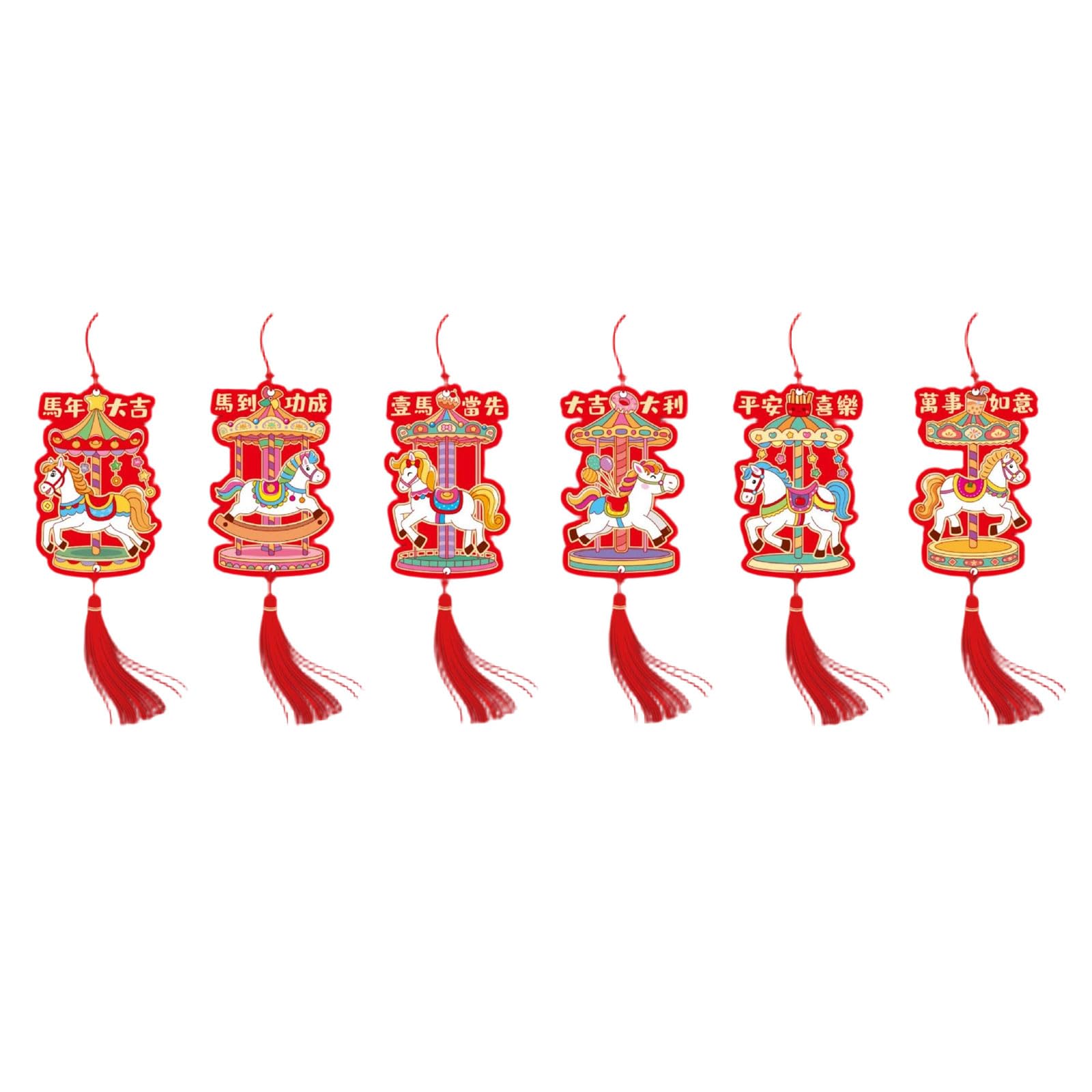 Kalttoy 6pcs Horse Theme Celebration Ornament with Gold Foil for Wall Hanging Decorations Festival Accessories Hanging Ornament