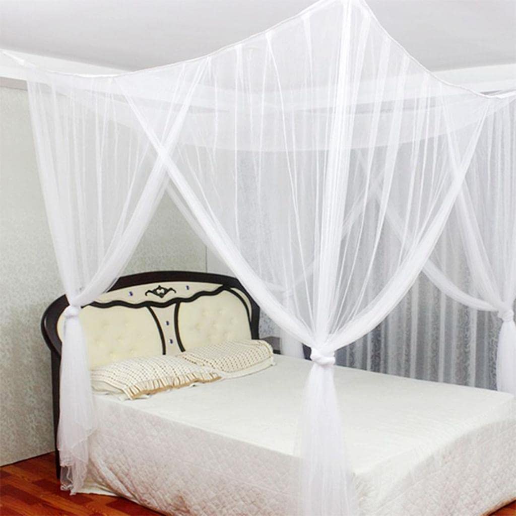 Bett Moskitonetz Insektennetz Polyester Baldachin Vier Öffnungen Vorhang für Doppelbett Camping Reise