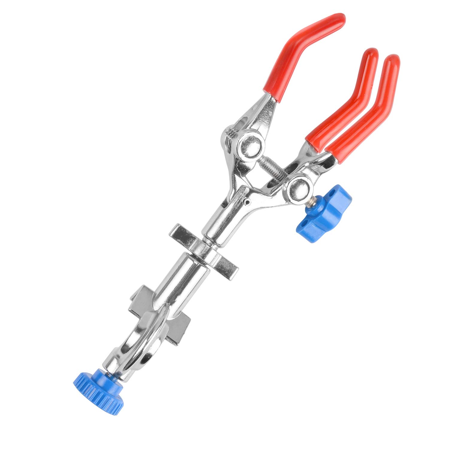 Stonylab 3-Prong 3 Prong Swivel Clamp, Sturdy 3 Prong Single Adjust Multipurpose 360 Degree Swivel Rubber Coated Clamp With Boss Head For Laboratory Use