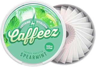 CAFFEEZ VITALIZER CAFFEINE™ - Energy Pouches | Caffeine Pouches | 50mg Natural Caffeine | 250mg Guarana | 0 Calories | 0 Sugar | 20 Pouches Per Can | 1 Tin or 1 Sleeve (1 Tin, Spearmint)