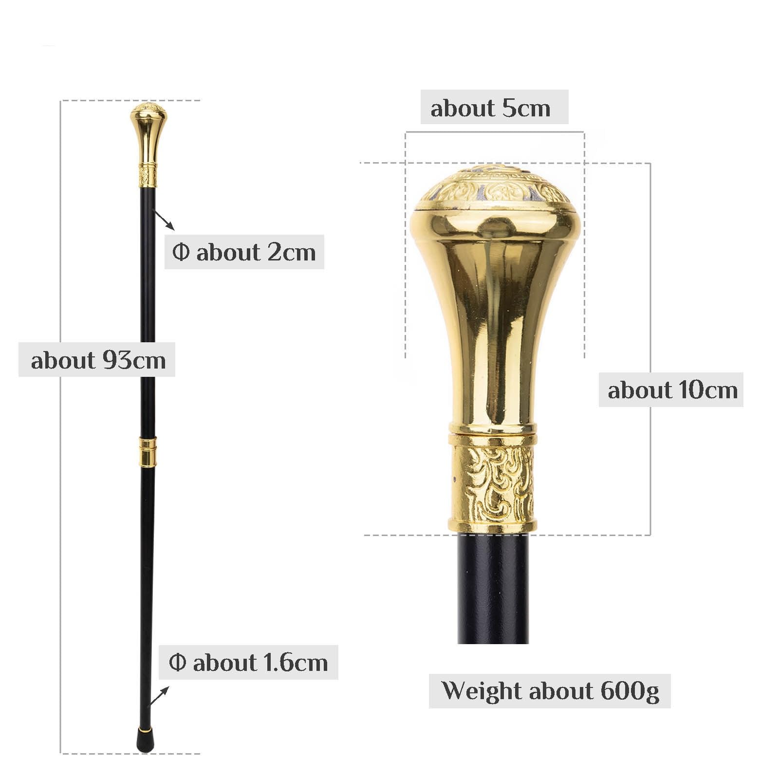 Bastón de Paseo con Círculo Dorado, Bastón de Lujo para Hombres y Mujeres, con Empuñadura Antideslizante Extraíble, para Cosplay y Fiestas 93 Cm