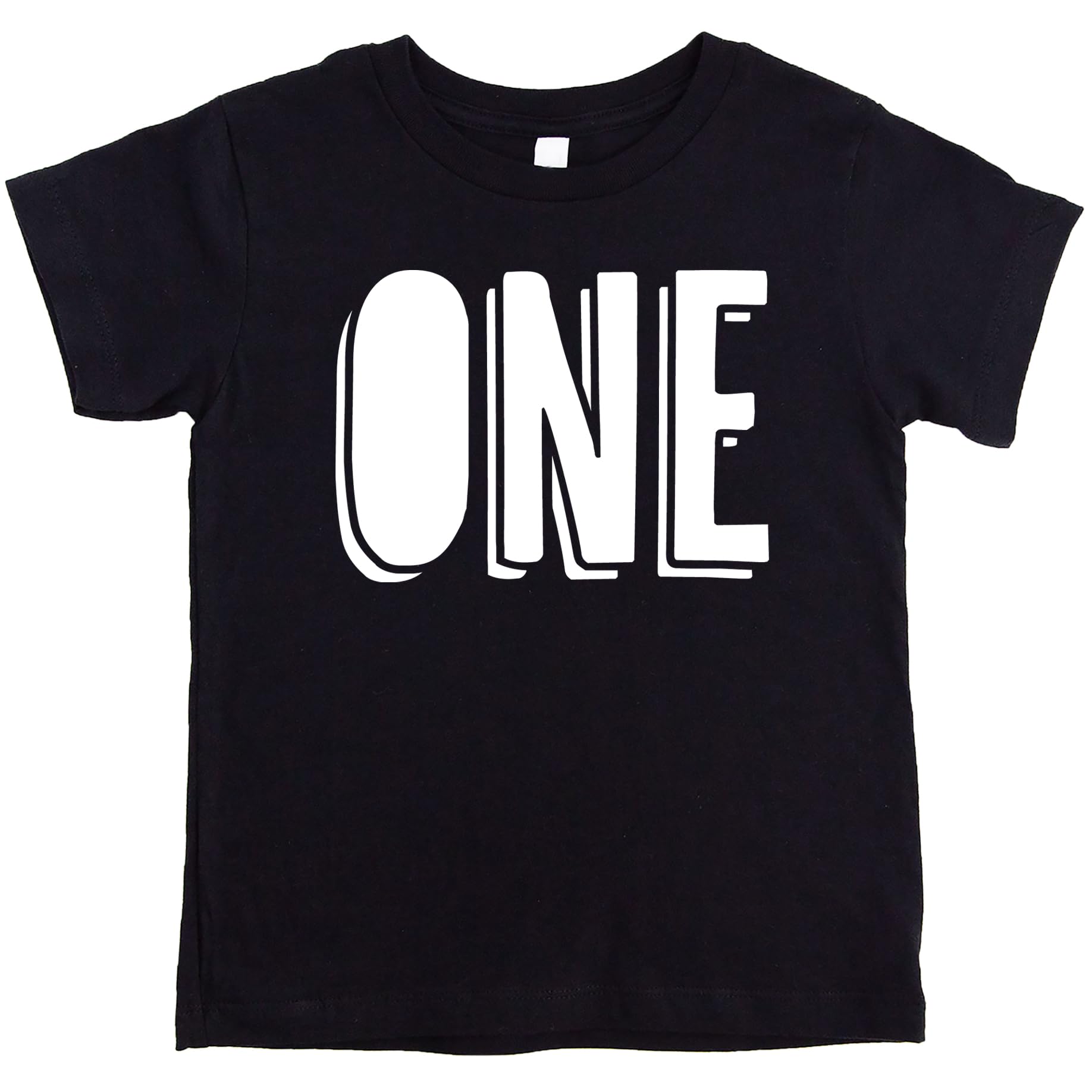 First Birthday Shirt One Outline for 1st Bday Infant Boys and Girls White on Black Shirt 12 Months